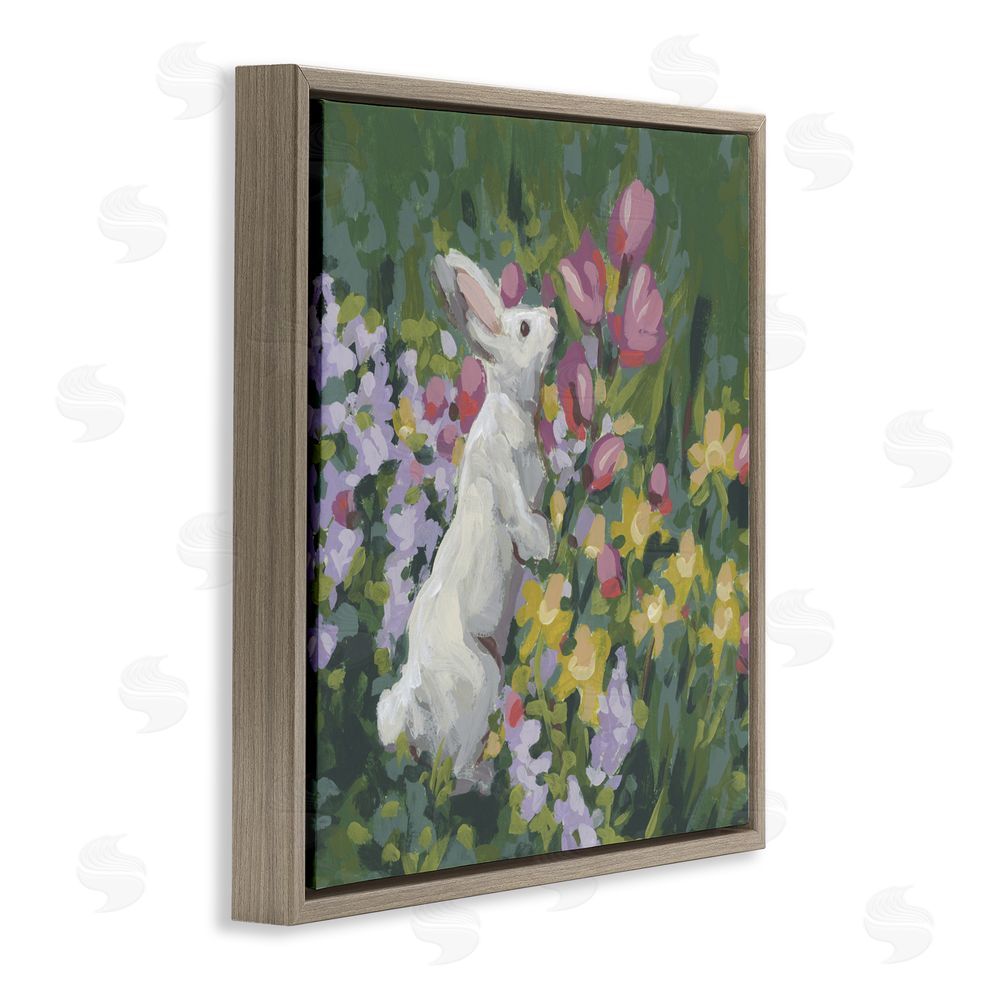 June Erica Vess Bunny in Garden Impression Brown Floating Frame Canvas Wall Art Print