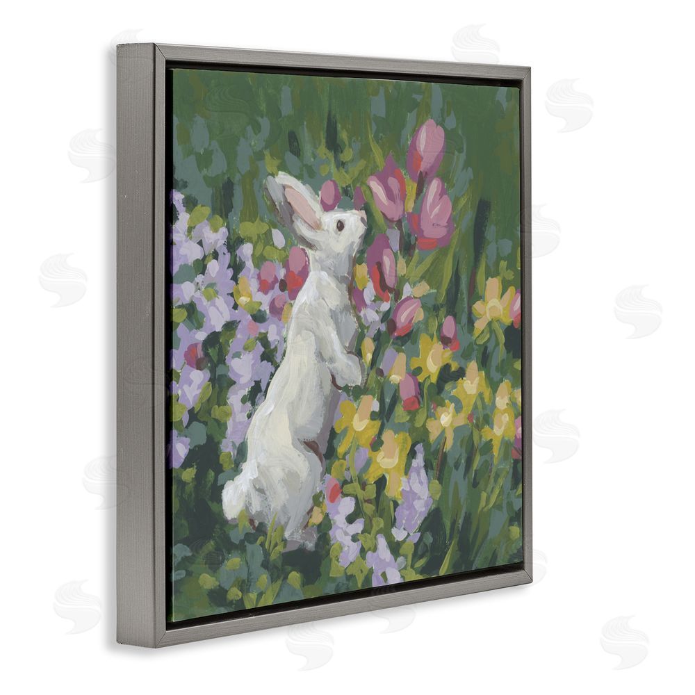 June Erica Vess Bunny in Garden Impression Gray Floating Frame Canvas Wall Art Print