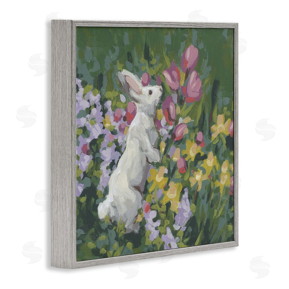 June Erica Vess Bunny in Garden Impression Gray Framed Giclee Wall Art Print