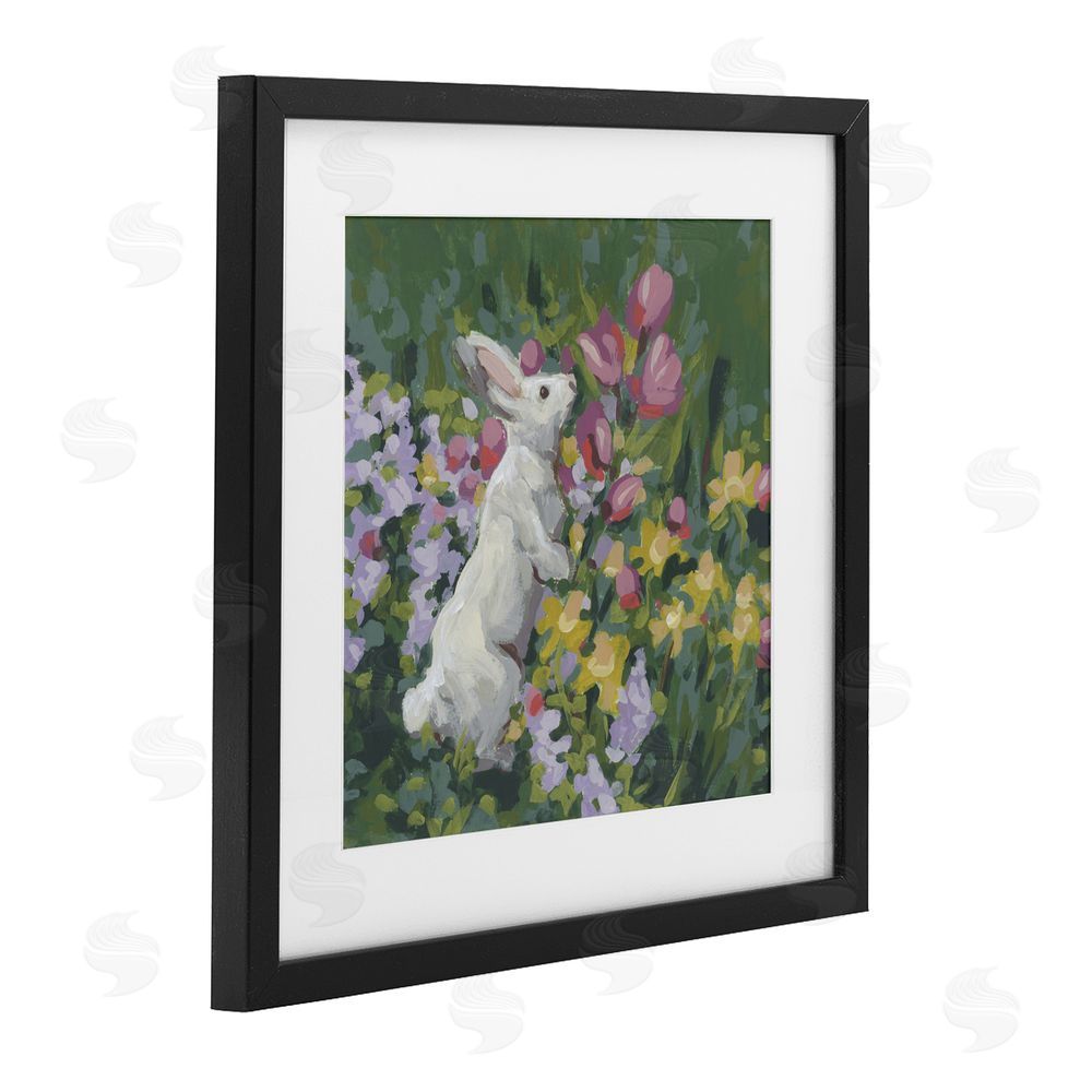 June Erica Vess Bunny in Garden Impression Black Framed Print Under Glass Wall Art