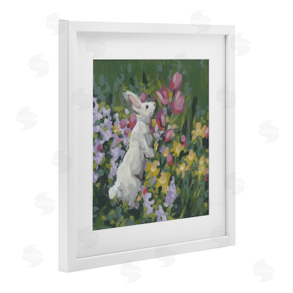 June Erica Vess Bunny in Garden Impression White Framed Print Under Glass Wall Art