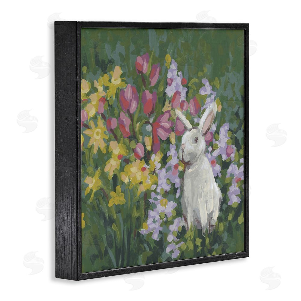 June Erica Vess Botanical Bliss Bunny Black Framed Giclee Wall Art Print