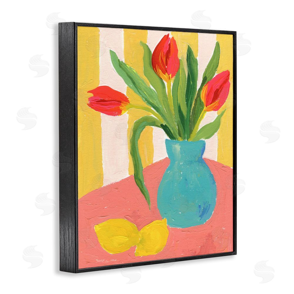 Victoria Barnes Bright Tulips in Blue Vase Black Framed Giclee Wall Art Print