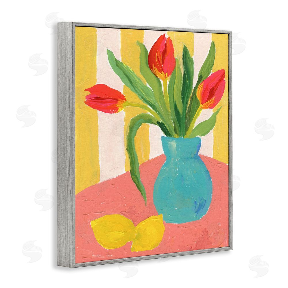 Victoria Barnes Bright Tulips in Blue Vase Gray Framed Giclee Wall Art Print