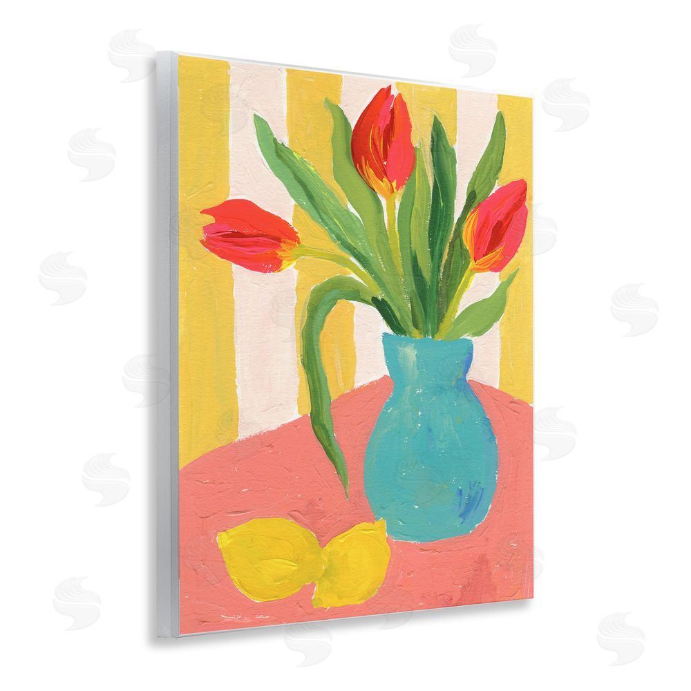 Victoria Barnes Bright Tulips in Blue Vase Wooden Wall Plaque Art Print