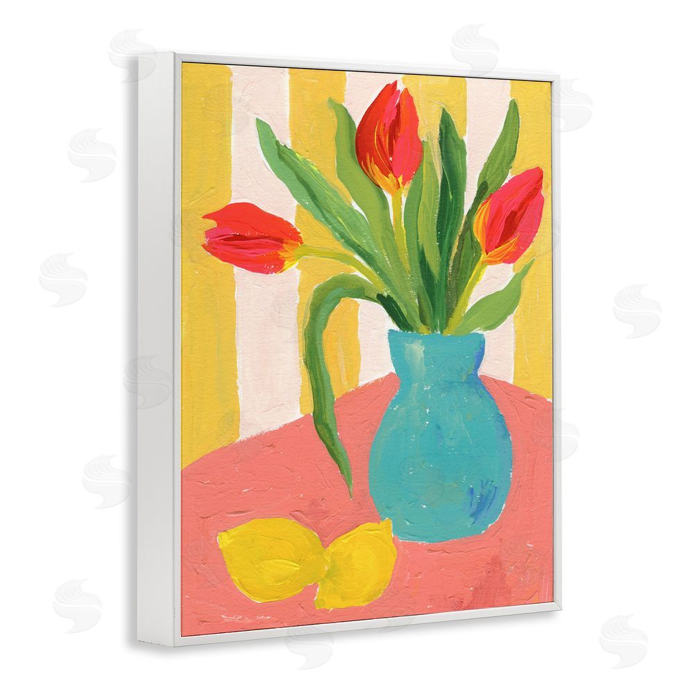 Victoria Barnes Bright Tulips in Blue Vase White Framed Giclee Wall Art Print