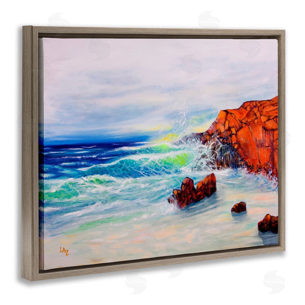 Lee Ann Zirbes Deep Blue Rocky Beach Brown Floating Frame Canvas Wall Art Print