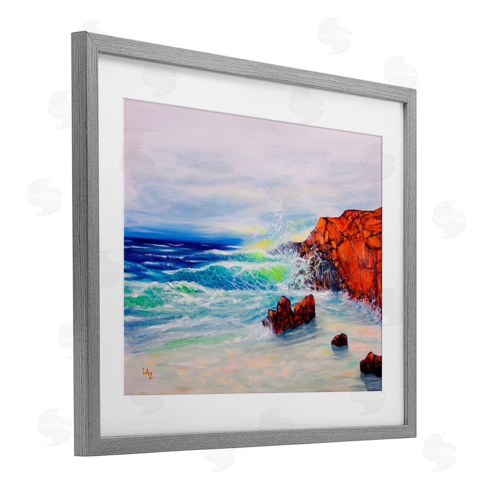Lee Ann Zirbes Deep Blue Rocky Beach Gray Framed Print Under Glass Wall Art