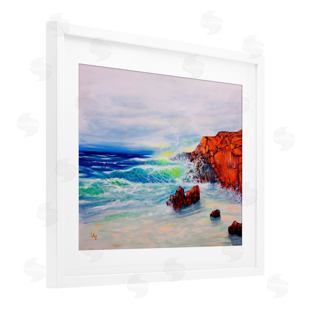 Lee Ann Zirbes Deep Blue Rocky Beach White Framed Print Under Glass Wall Art