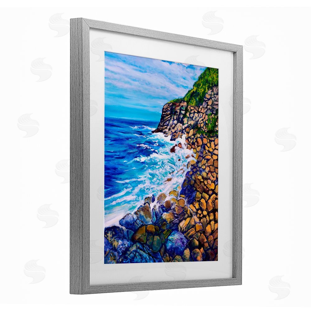 Lee Ann Zirbes Cliffside Ocean Spray Gray Framed Print Under Glass Wall Art