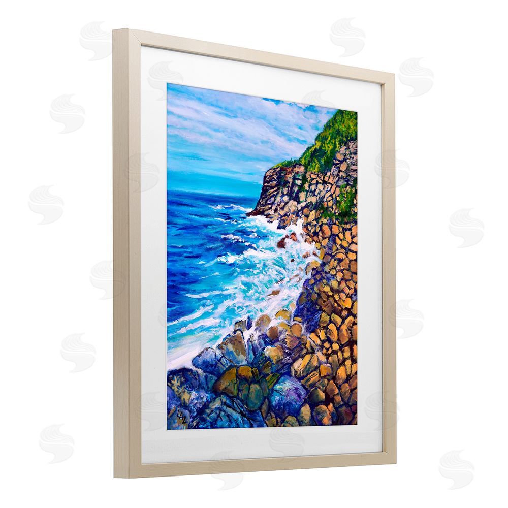 Lee Ann Zirbes Cliffside Ocean Spray Brown Framed Print Under Glass Wall Art