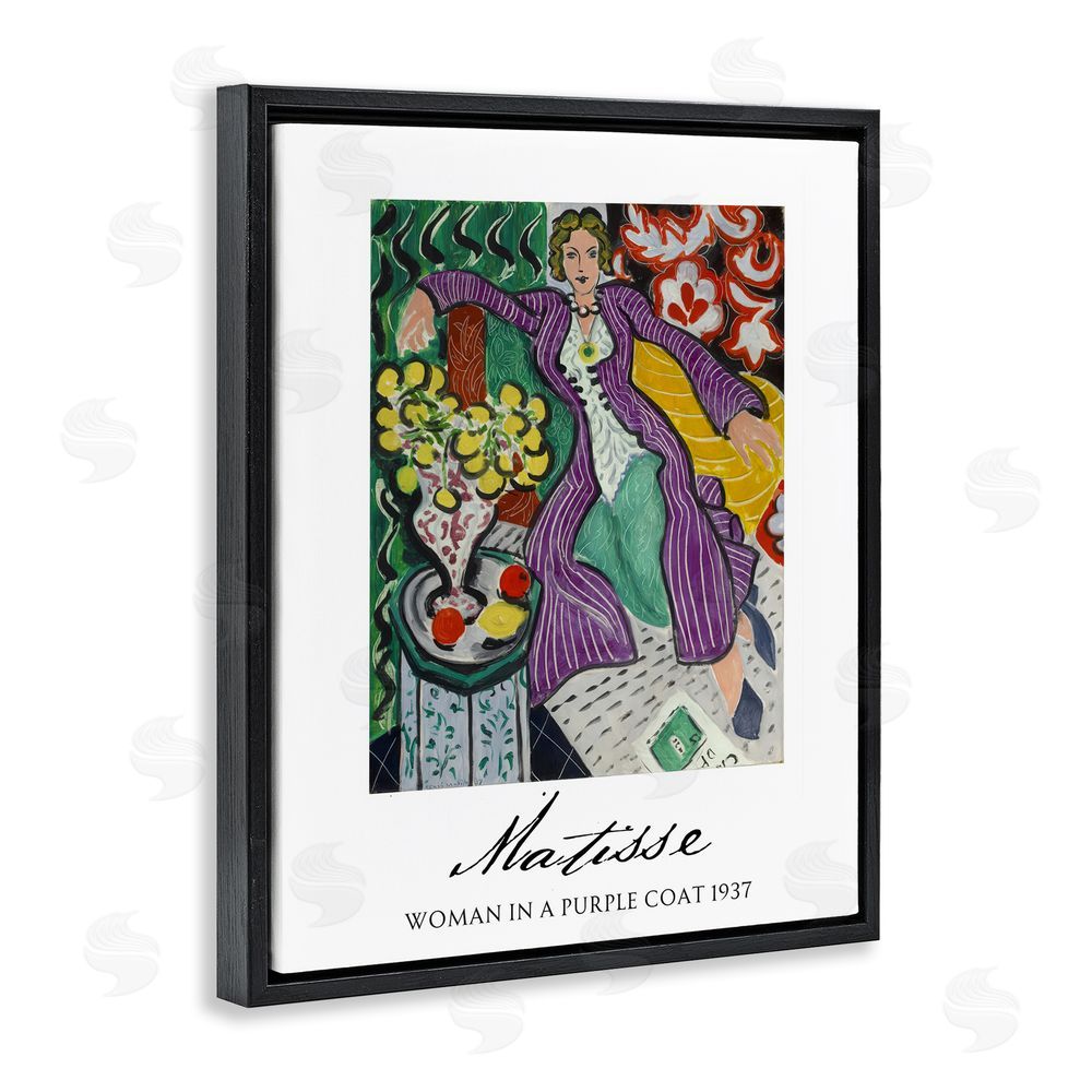 Vintage Hustle Matisse Woman In Purple Coat Black Floating Frame Canvas Wall Art Print