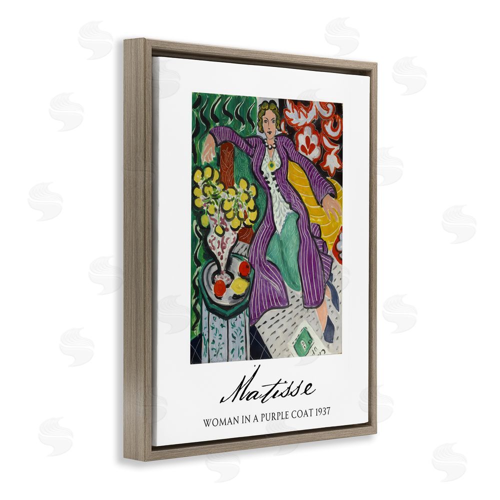 Vintage Hustle Matisse Woman In Purple Coat Brown Floating Frame Canvas Wall Art Print
