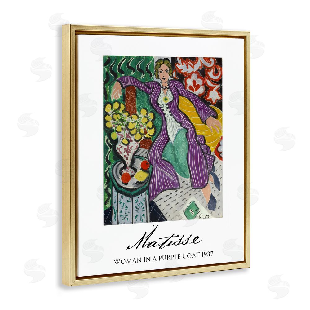 Vintage Hustle Matisse Woman In Purple Coat Gold Floating Frame Canvas Wall Art Print