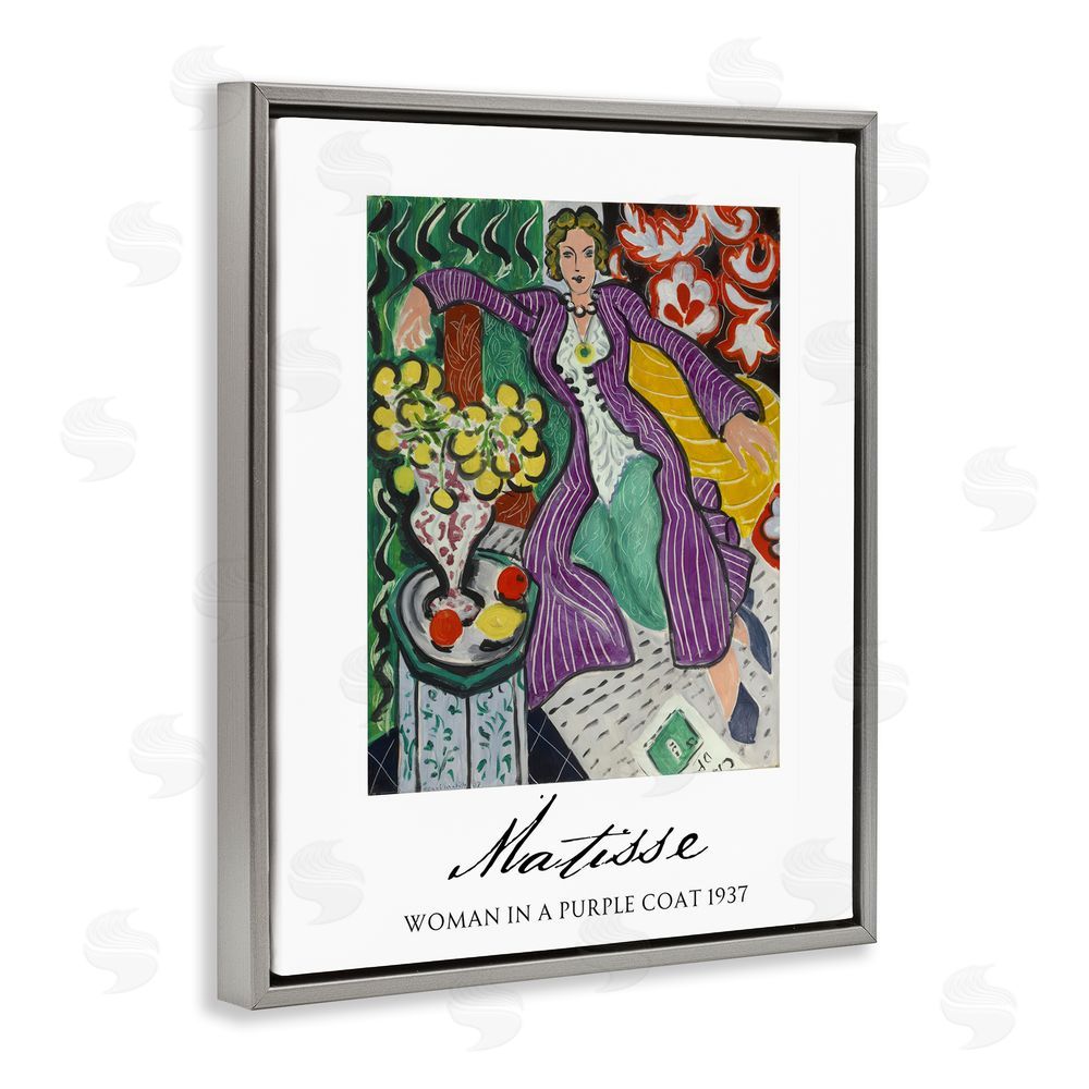 Vintage Hustle Matisse Woman In Purple Coat Gray Floating Frame Canvas Wall Art Print