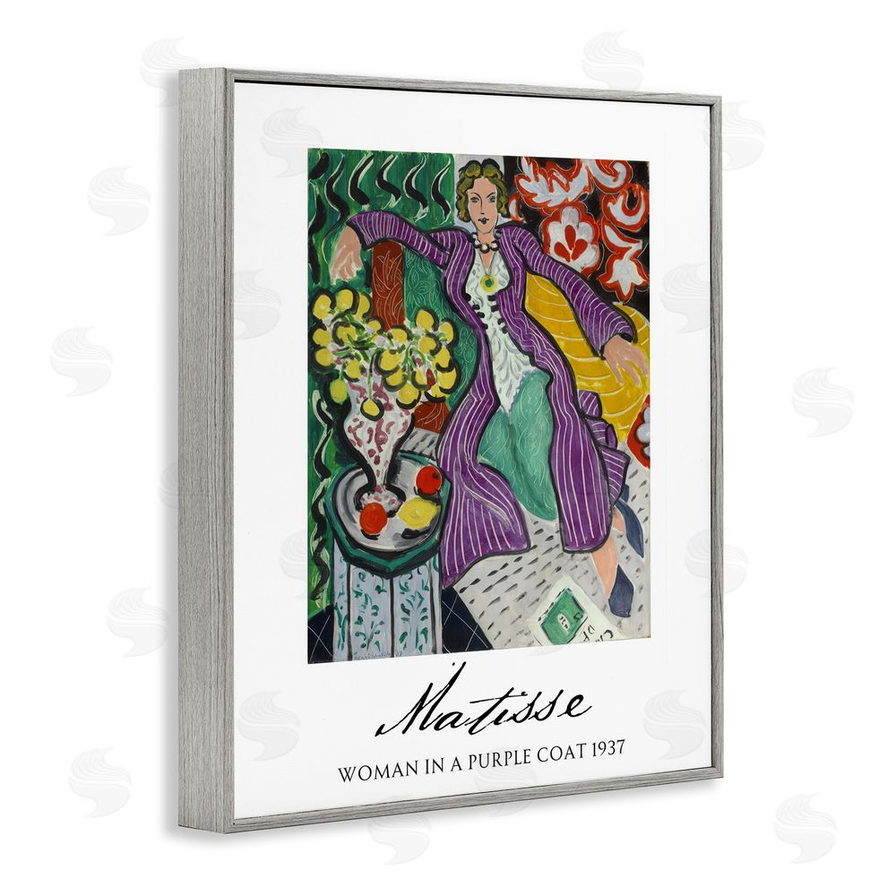 Vintage Hustle Matisse Woman In Purple Coat Gray Framed Giclee Wall Art Print