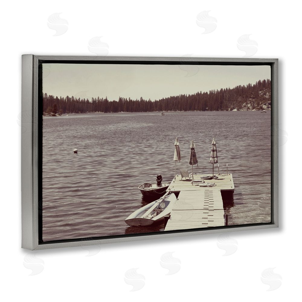 Gemma Bardot Vintage Lake Life Dock Gray Floating Frame Canvas Wall Art Print
