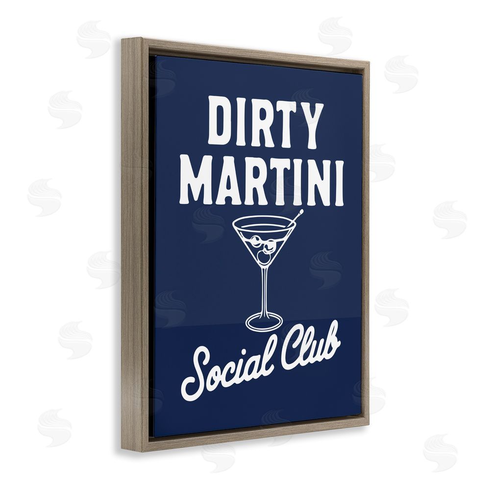Lettered and Lined Retro Dirty Martini Club Brown Floating Framed Canvas Wall Art