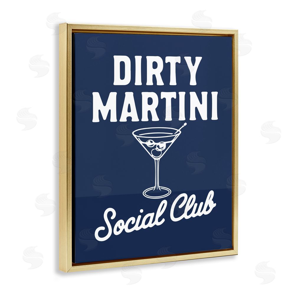 Lettered and Lined Retro Dirty Martini Club Gold Floating Framed Canvas Wall Art