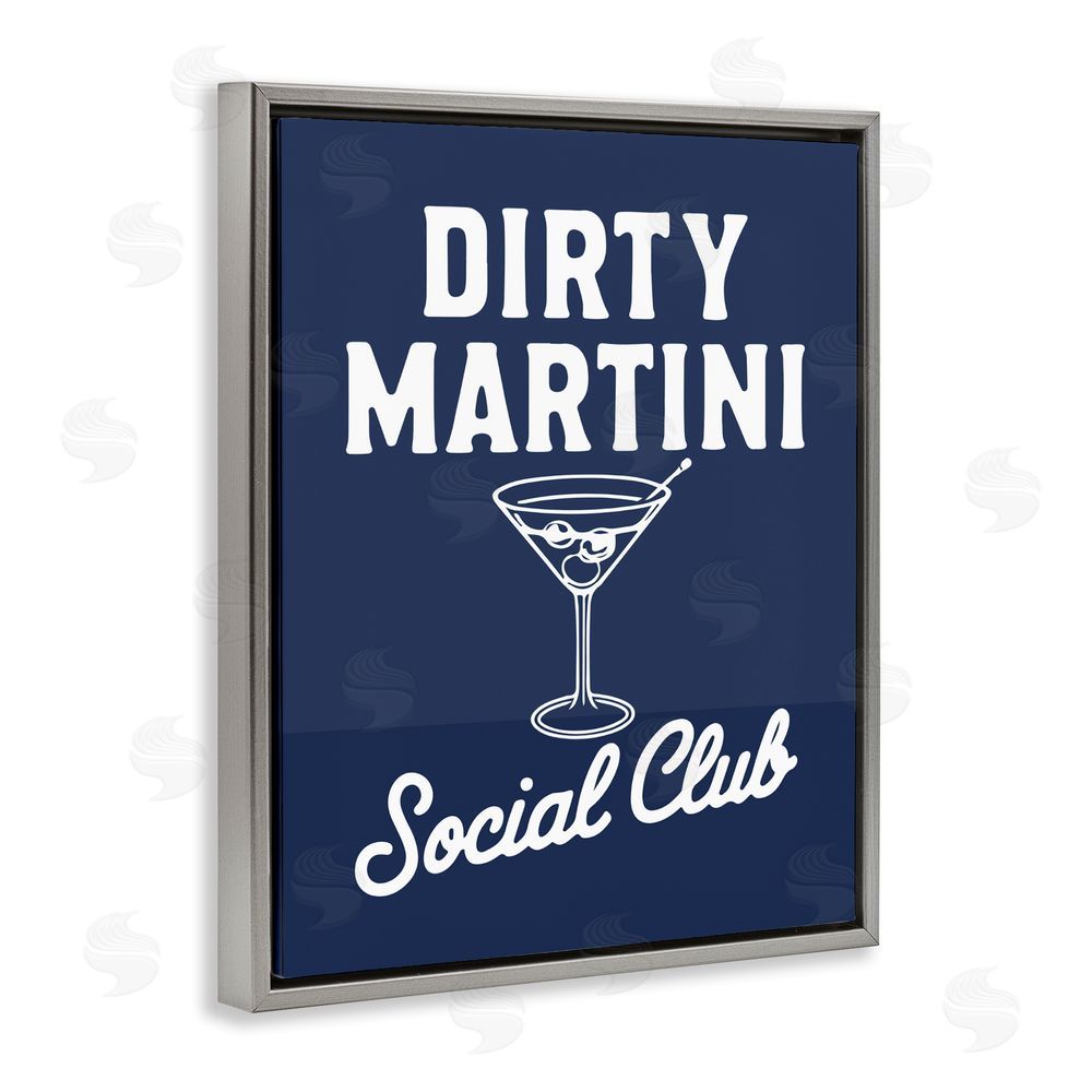 Lettered and Lined Retro Dirty Martini Club Gray Floating Framed Canvas Wall Art