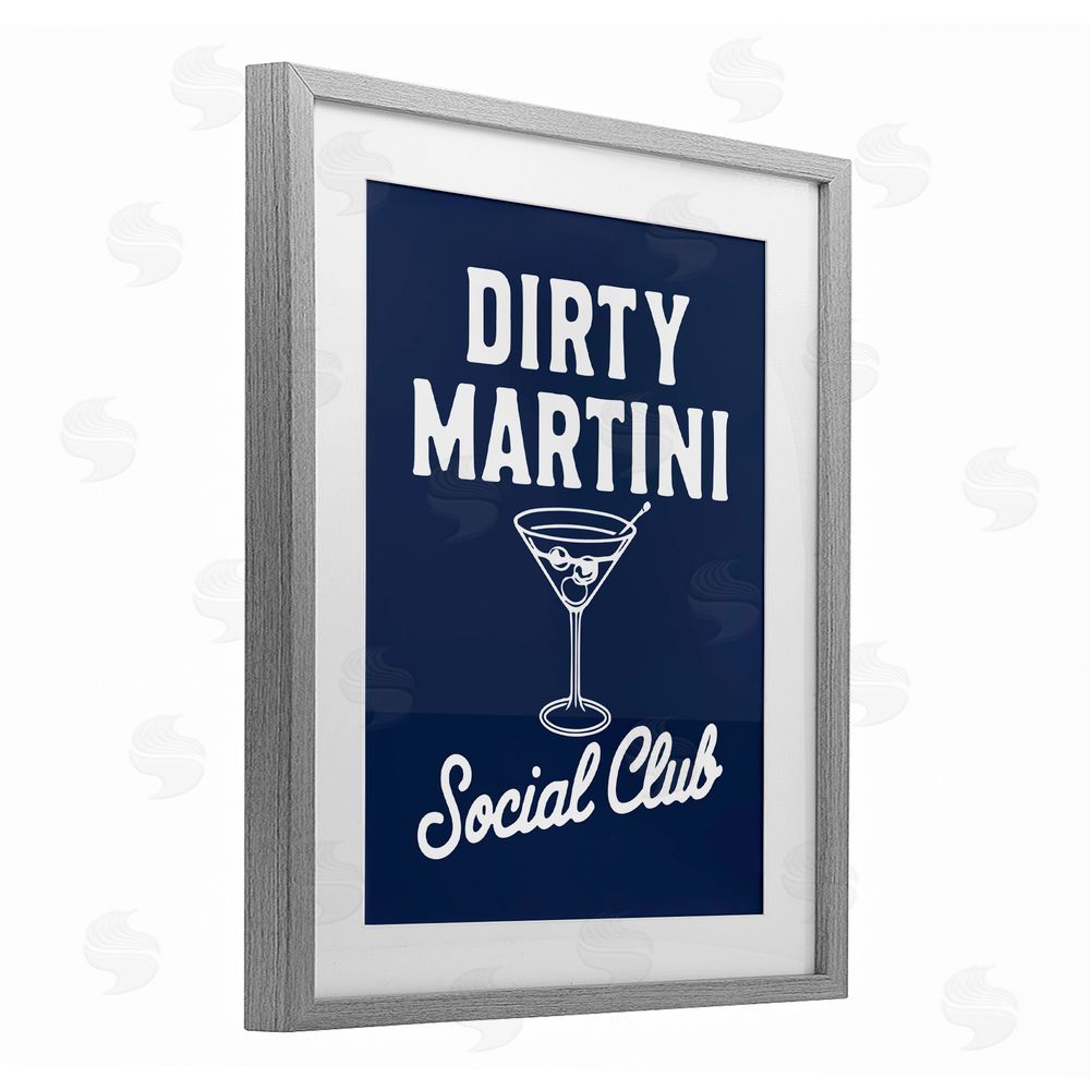 Lettered and Lined Retro Dirty Martini Club Gray Framed Print Under Glass Wall Art