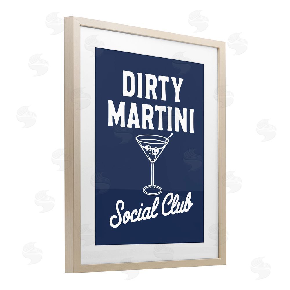 Lettered and Lined Retro Dirty Martini Club Brown Framed Print Under Glass Wall Art