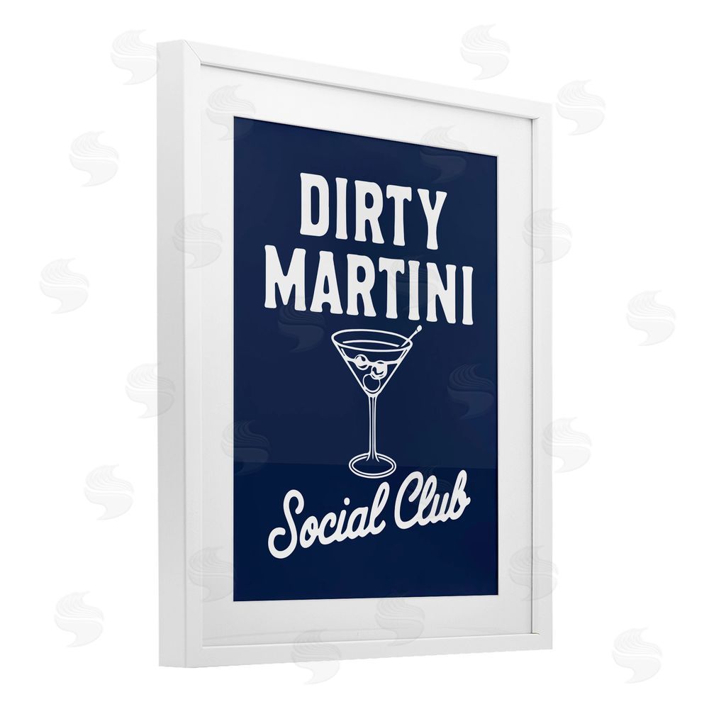 Lettered and Lined Retro Dirty Martini Club White Framed Print Under Glass Wall Art