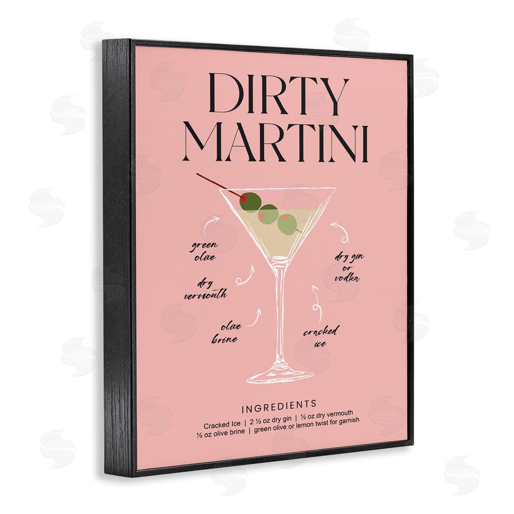 Lettered and Lined Dirty Martini Pink Recipe Black Framed Giclee Wall Art Print