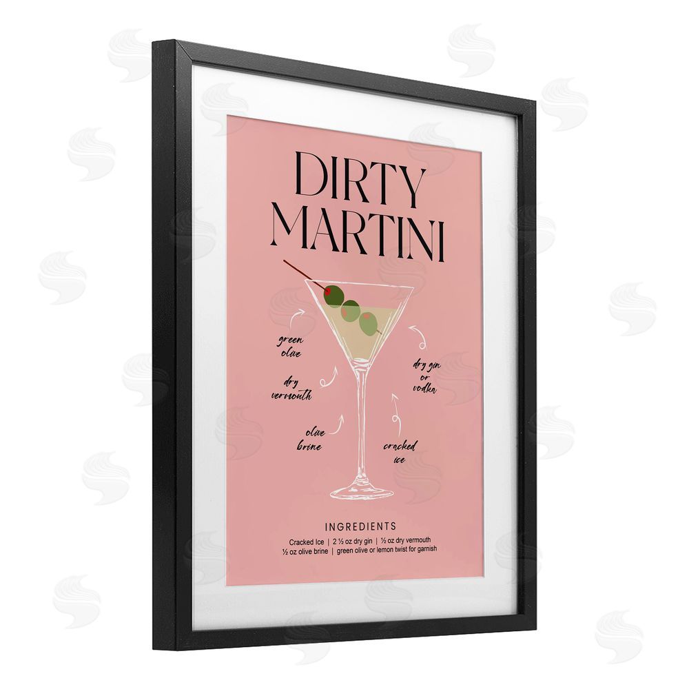 Lettered and Lined Dirty Martini Pink Recipe Black Framed Print Under Glass Wall Art