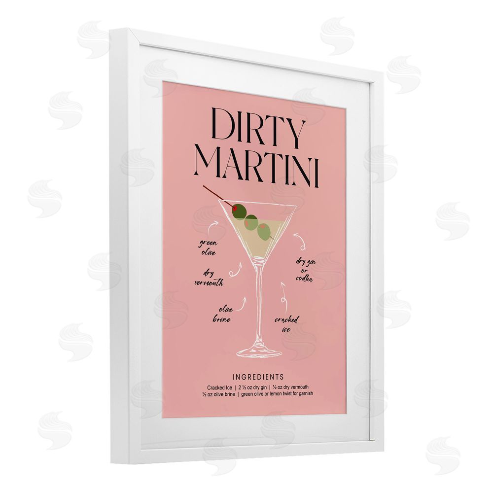 Lettered and Lined Dirty Martini Pink Recipe White Framed Print Under Glass Wall Art