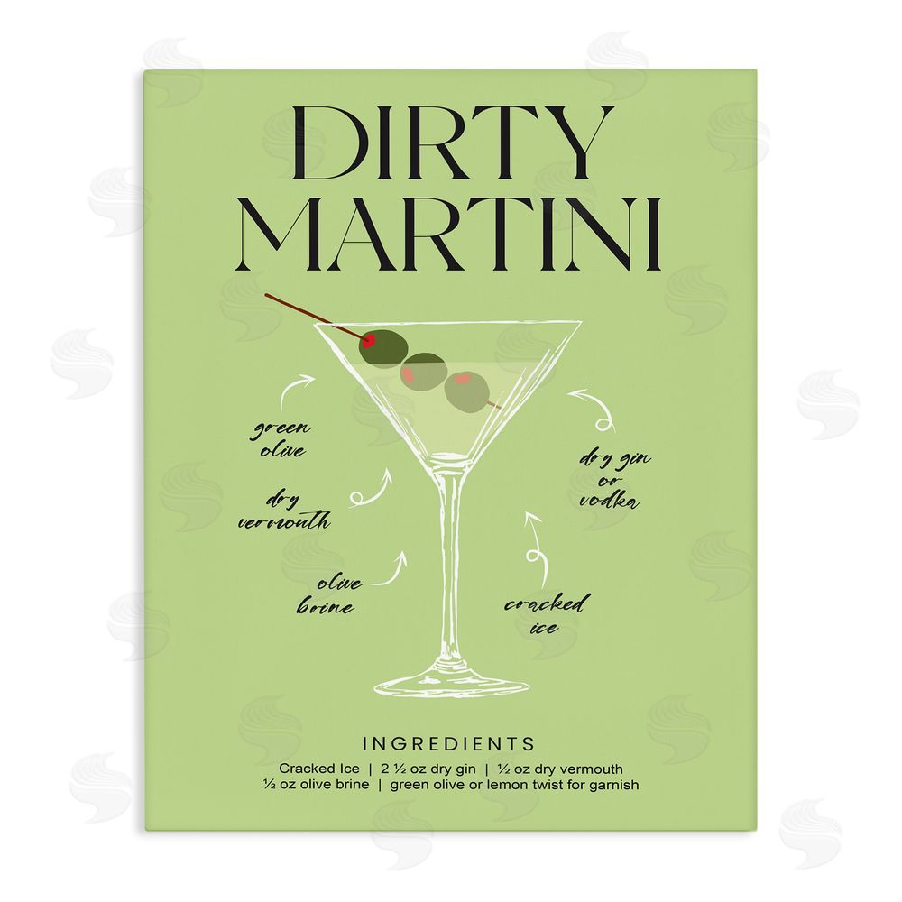Lettered and Lined Dirty Martini Green Recipe Stretched Canvas Wall Art