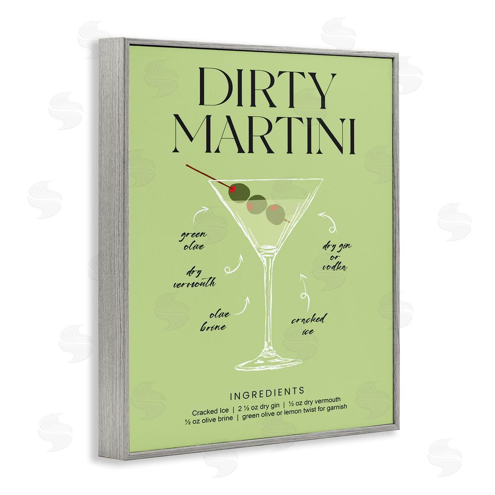 Lettered and Lined Dirty Martini Green Recipe Gray Framed Giclee Wall Art Print