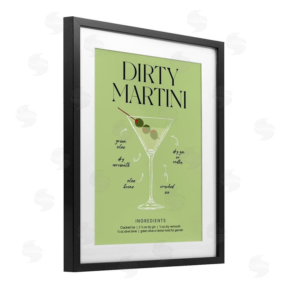 Lettered and Lined Dirty Martini Green Recipe Black Framed Print Under Glass Wall Art