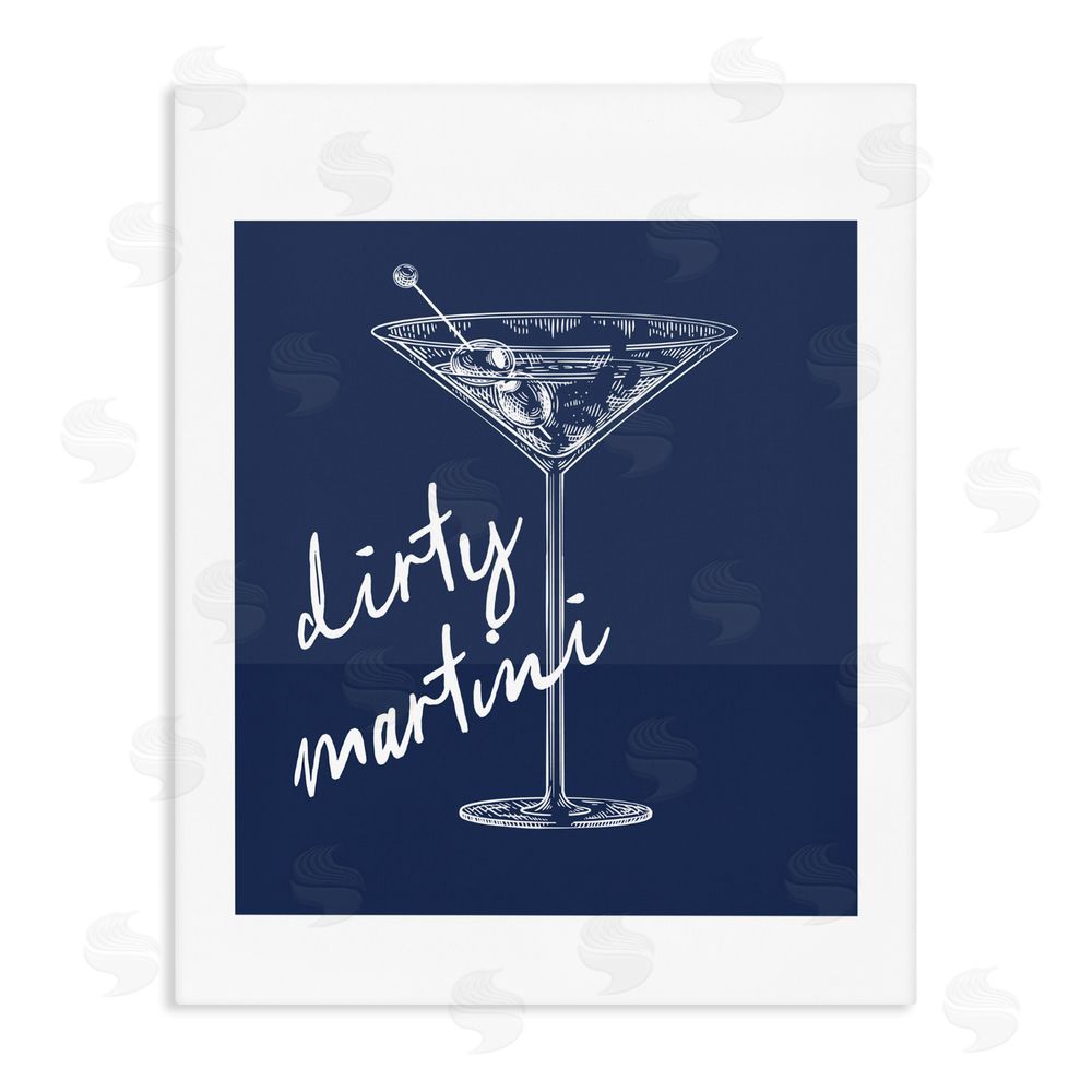 Lettered and Lined Dirty Martini on Blue Stretched Canvas Wall Art