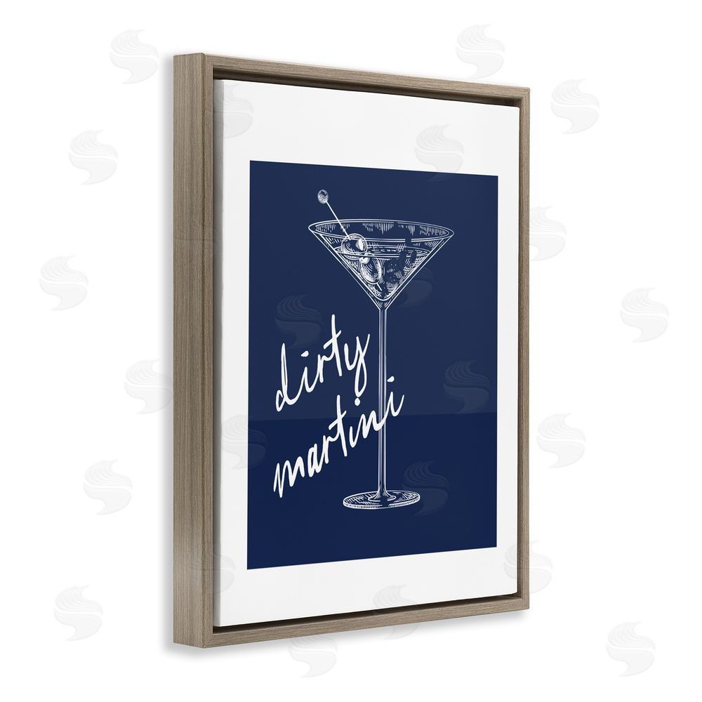 Lettered and Lined Dirty Martini on Blue Brown Floating Frame Canvas Wall Art Print