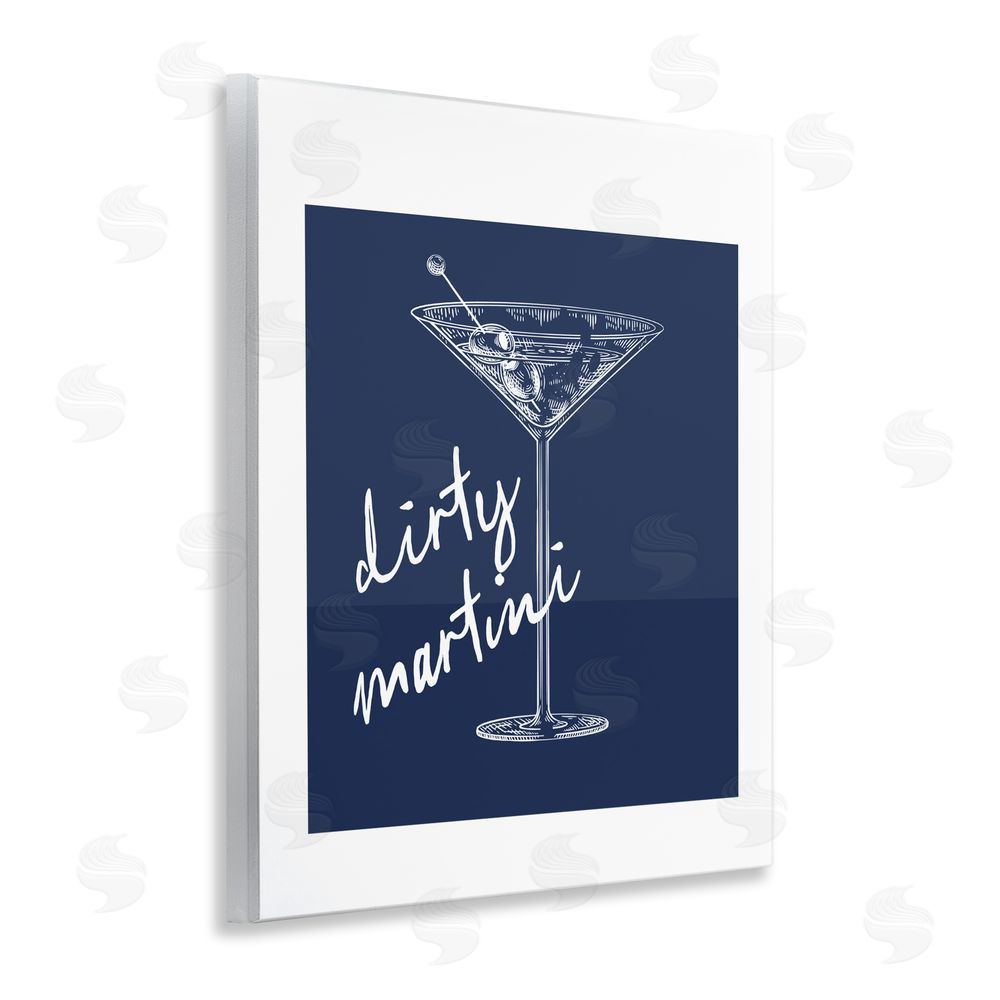 Lettered and Lined Dirty Martini on Blue Wall Plaque with Fixed Lithograph Print