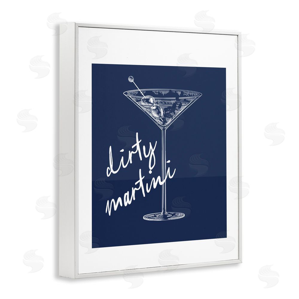 Lettered and Lined Dirty Martini on Blue White Framed Giclee Wall Art Print
