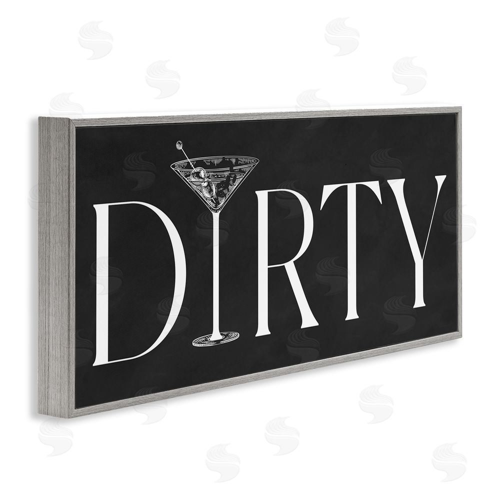 Lettered and Lined Dirty Martini with Chalkboard Lettering Gray Framed Giclee Wall Art Print