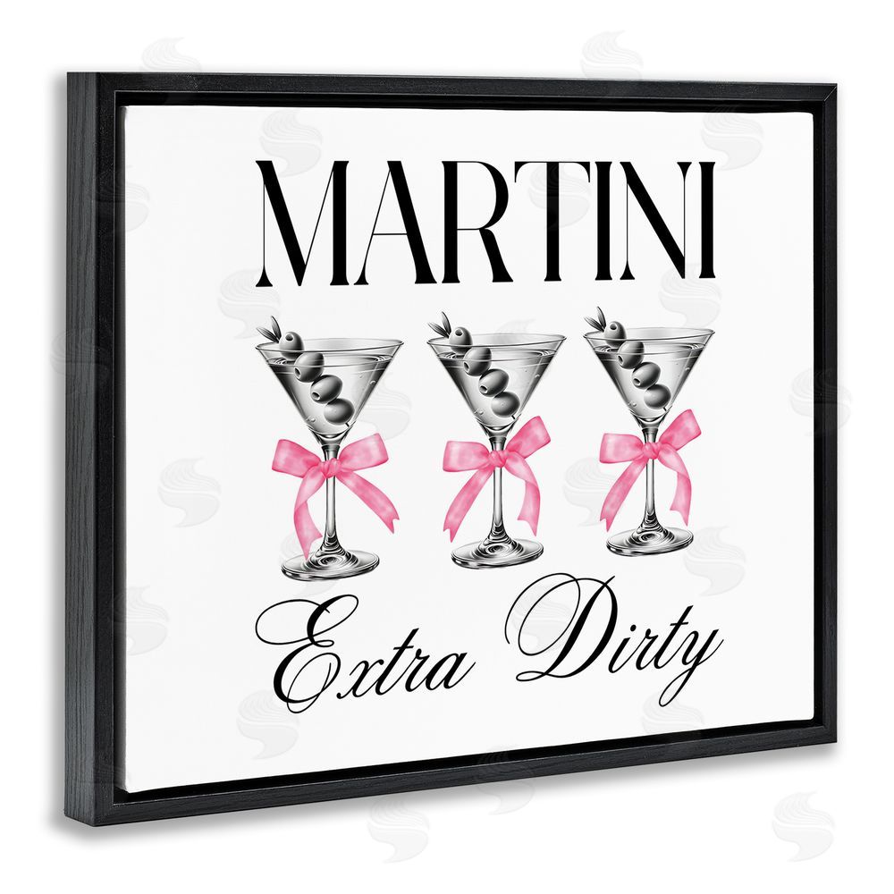 Lettered and Lined Pink Ribbon Martini Trio Black Floating Framed Canvas Wall Art