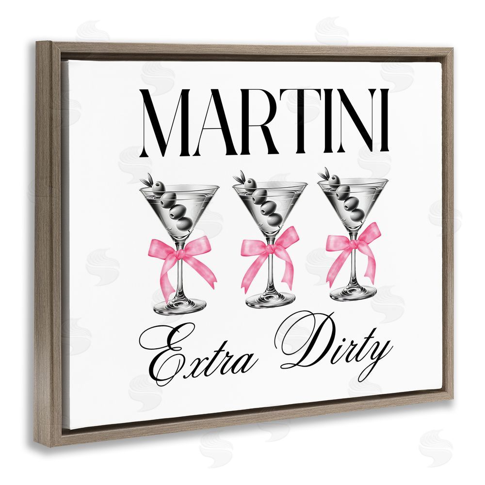 Lettered and Lined Pink Ribbon Martini Trio Brown Floating Framed Canvas Wall Art