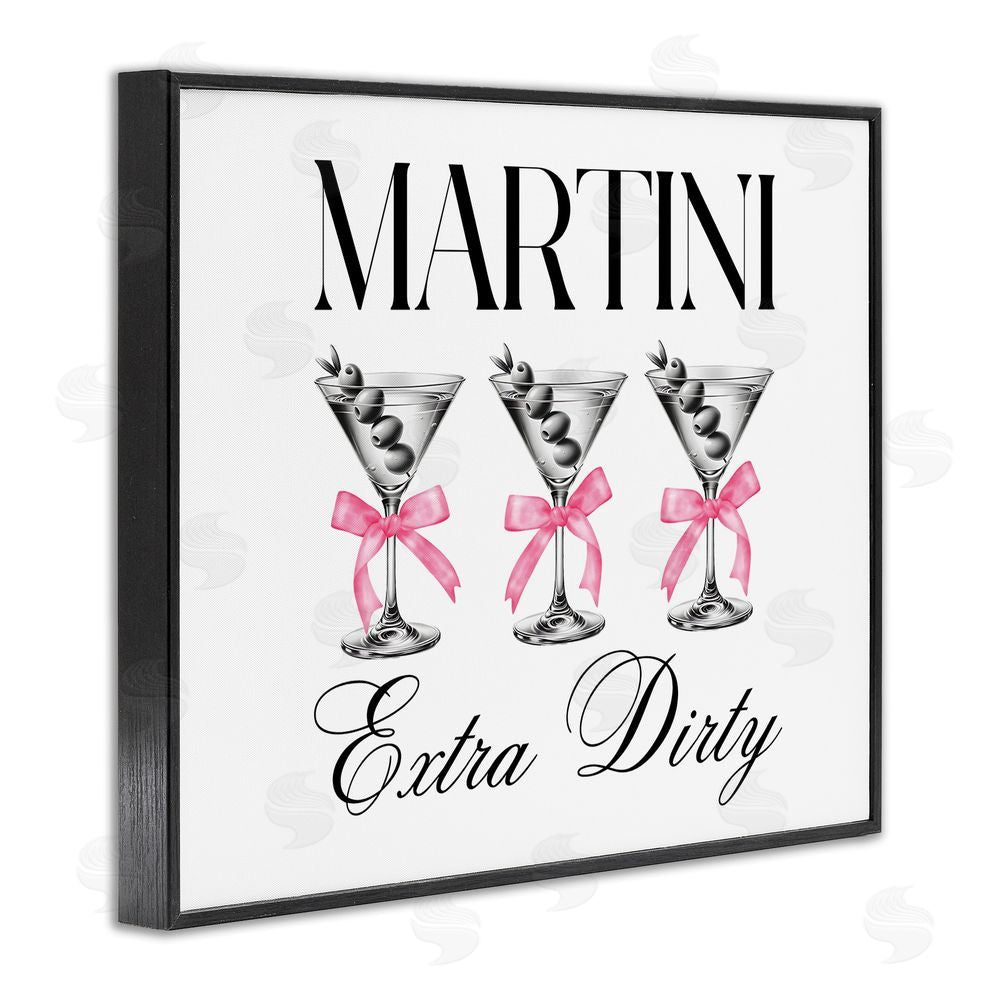 Lettered and Lined Pink Ribbon Martini Trio Black Framed Giclee Wall Art