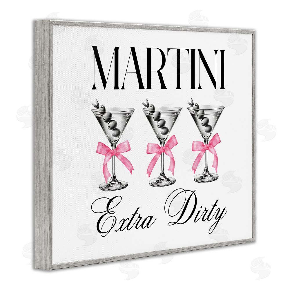 Lettered and Lined Pink Ribbon Martini Trio Gray Framed Giclee Wall Art