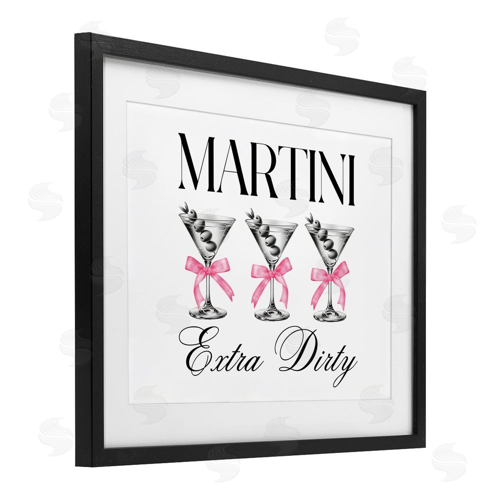 Lettered and Lined Pink Ribbon Martini Trio Black Framed Print Under Glass Wall Art