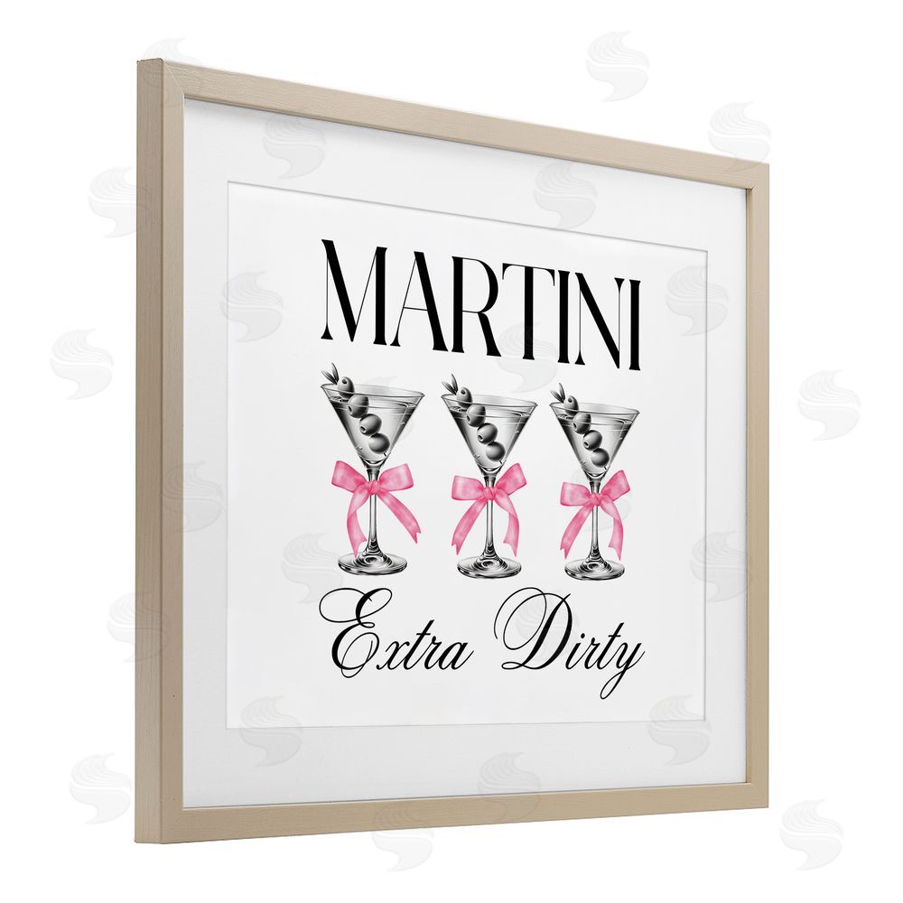 Lettered and Lined Pink Ribbon Martini Trio Brown Framed Print Under Glass Wall Art