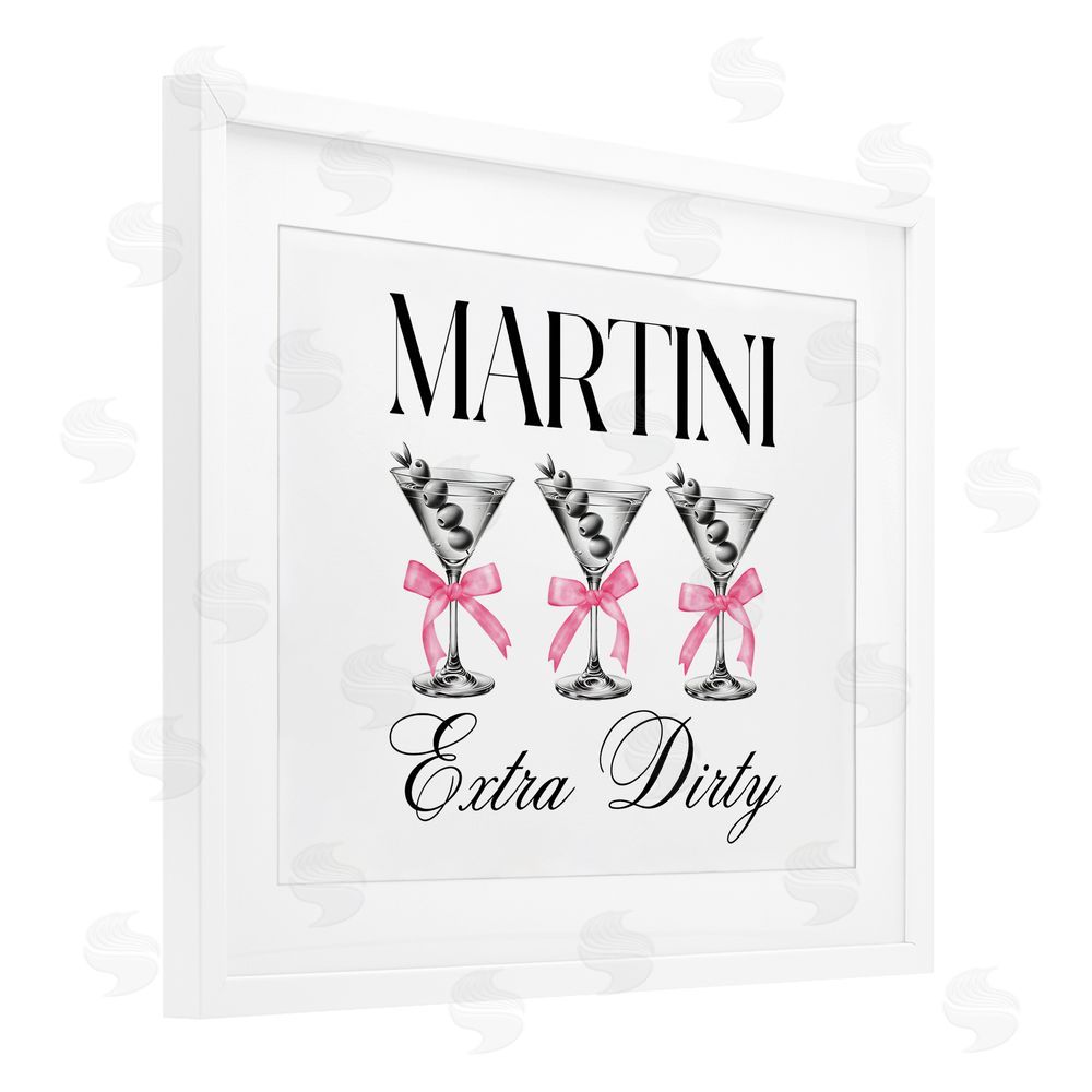 Lettered and Lined Pink Ribbon Martini Trio White Framed Print Under Glass Wall Art