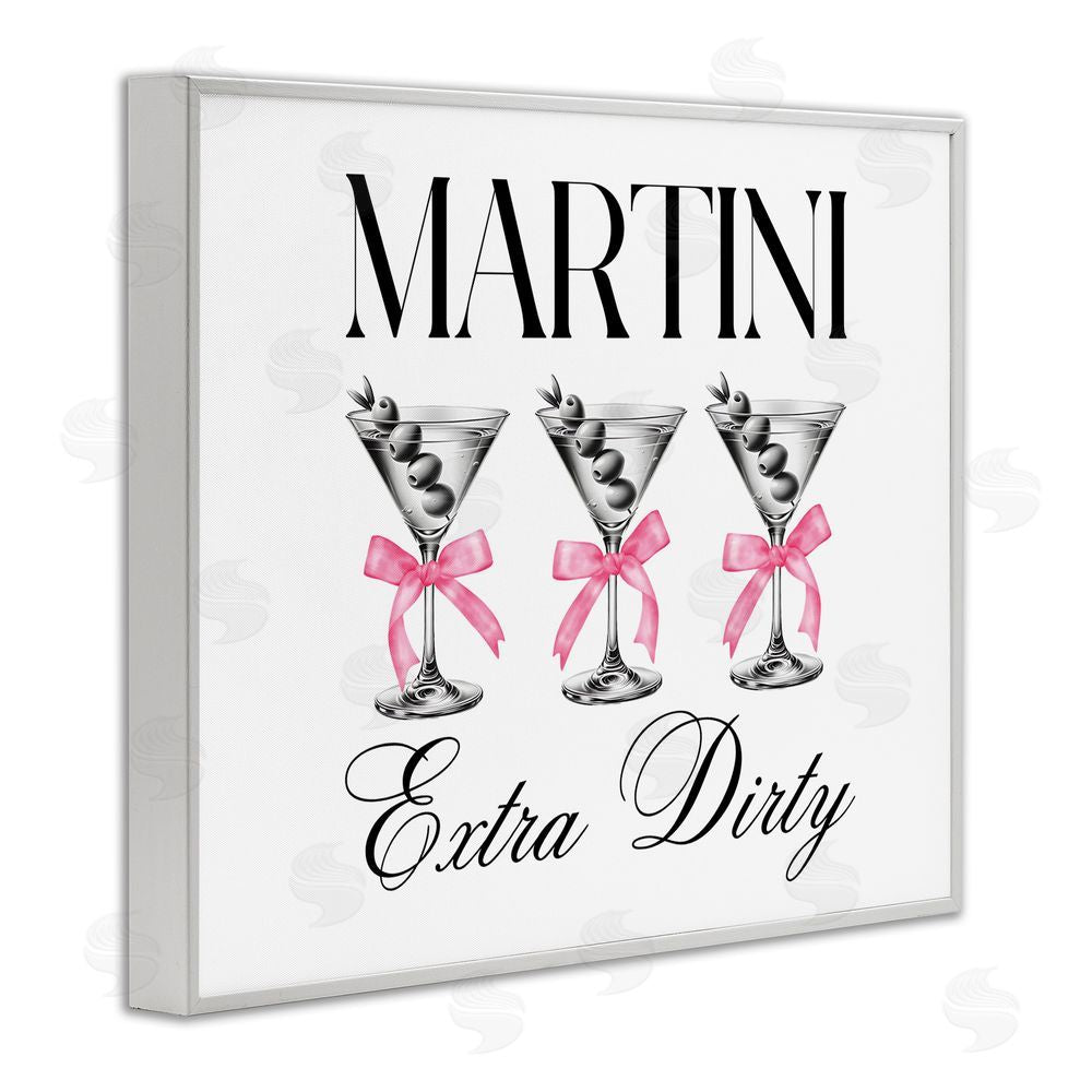 Lettered and Lined Pink Ribbon Martini Trio White Framed Giclee Wall Art