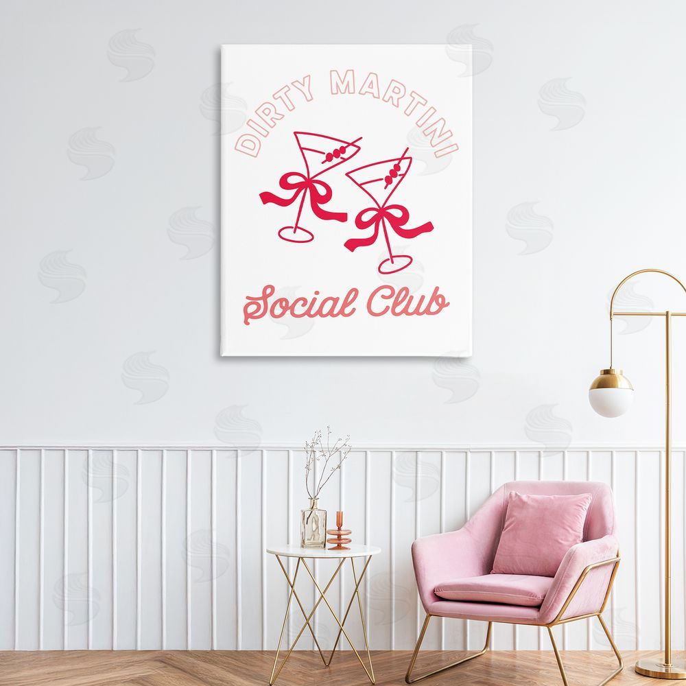Lettered and Lined Pink Martini Social Club Stretched Canvas Wall Art in Room