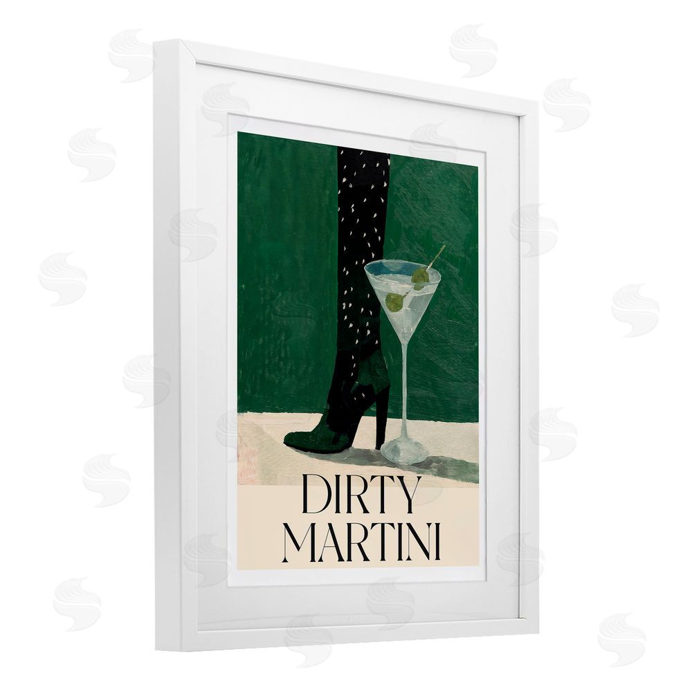 Lettered and Lined Dirty Martini Stylish Heel White Framed Print Under Glass Wall Art