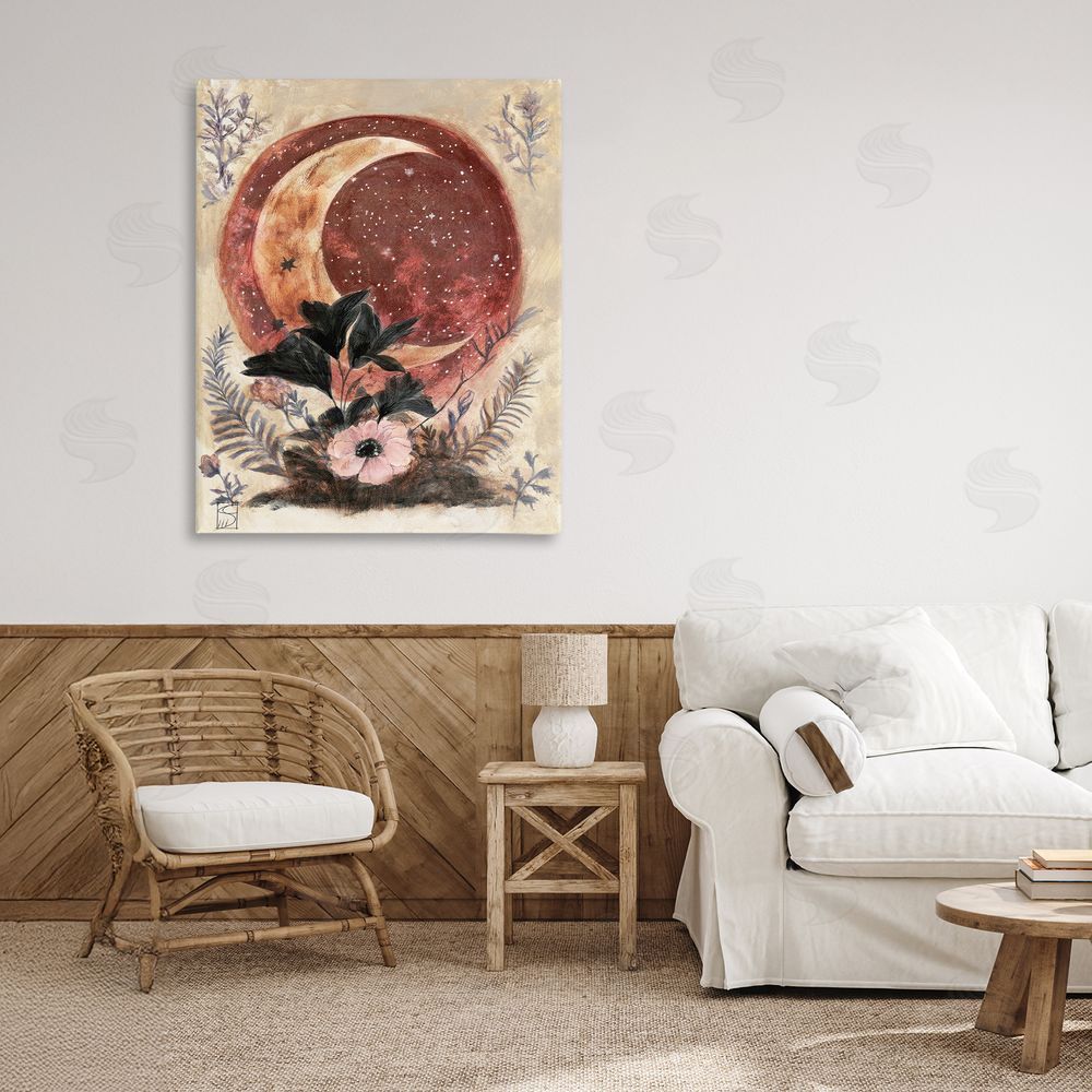 Sara Culpepper Crescent Moon & Florals Canvas Art on Wall