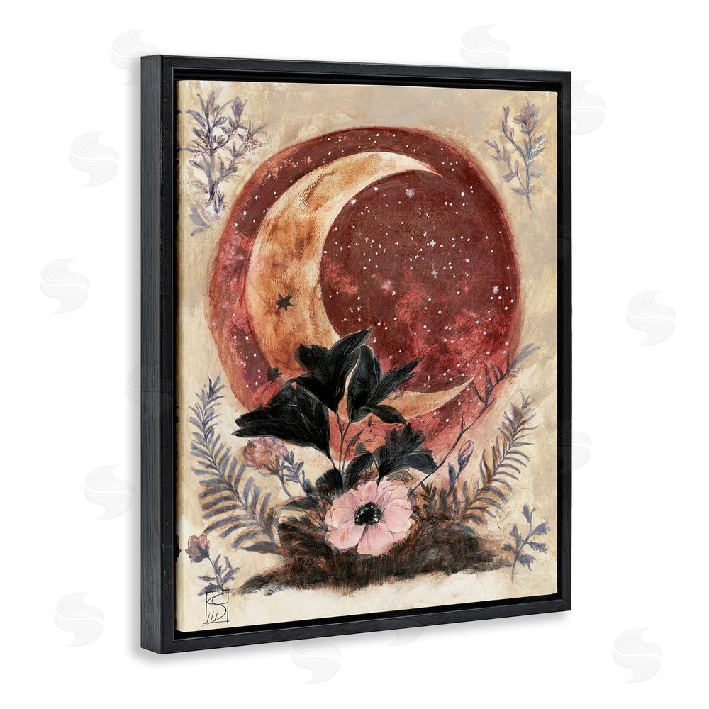 Sara Culpepper Crescent Moon & Florals Black Floating Frame Canvas Wall Art Print